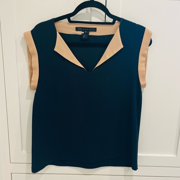Marc by Marc Jacobs Navy and Taupe Silk Shell Blouse XS EUC - Picture 1 of 5
